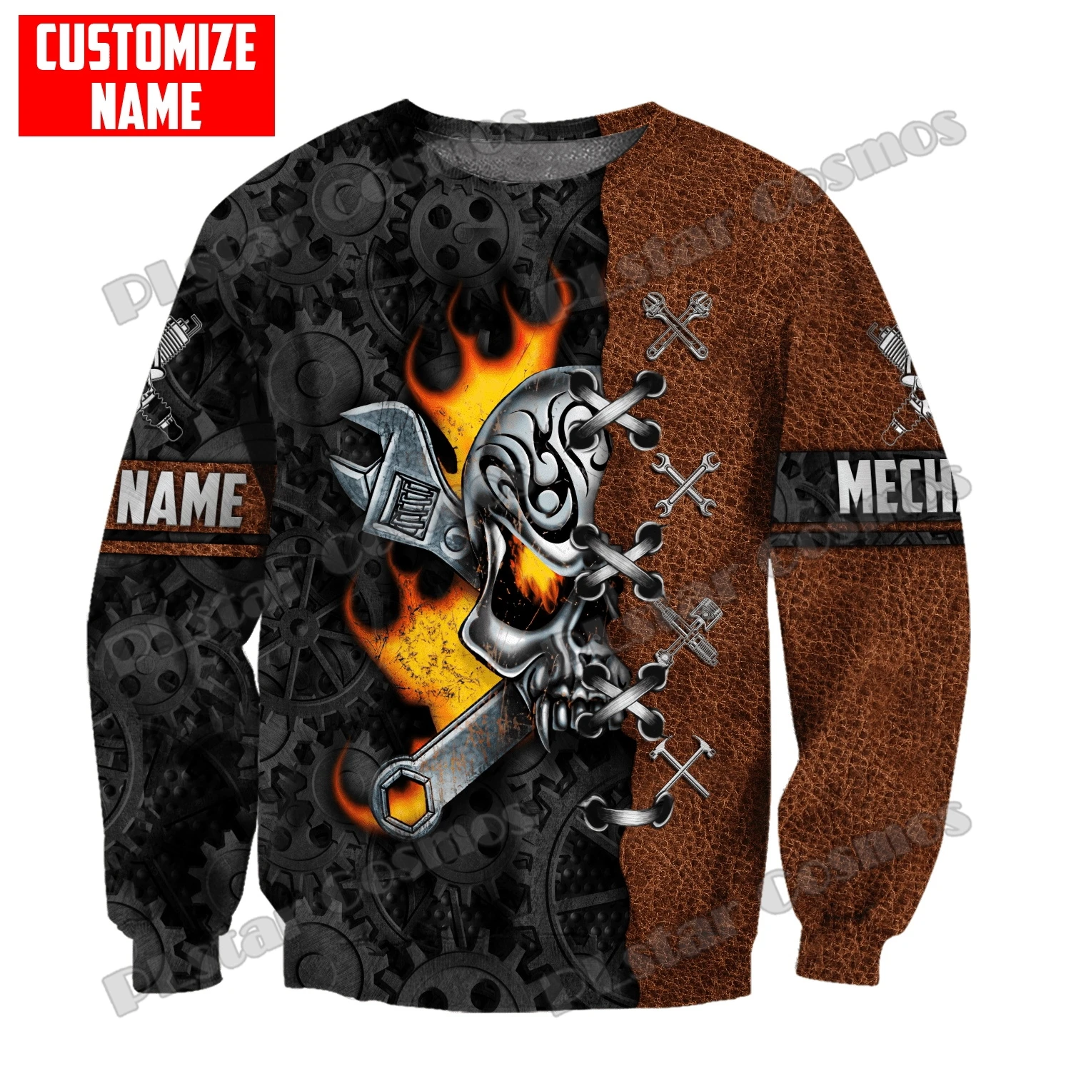 Kunden spezifischer Name Auto Schädel Mechaniker überall gedruckt Herren Hoodie & Sweatshirt Herbst Unisex Streetwear lässig Reiß verschluss Hoodies