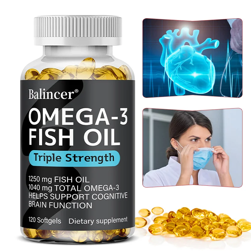 

Omega-3 Fish Oil 1250mg - EPA & DHA, Heart Brain Joint Health, Immune System Health, Non-GMO Gluten-Free, 30/60/120 Softgels