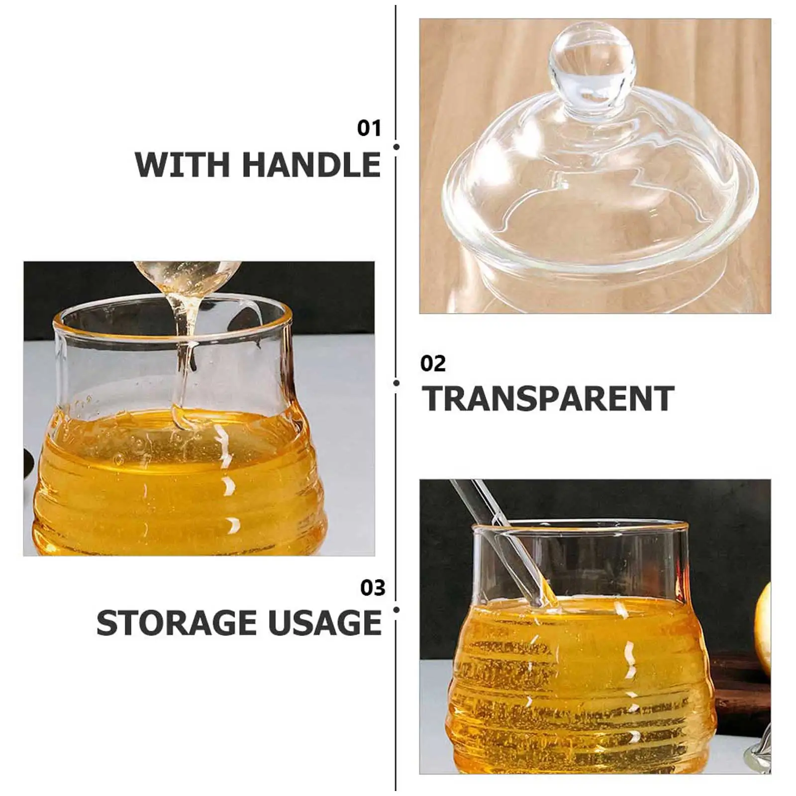 

Honey Container with Dipper Pot Canister Syrup Dispenser Household Sugar Storage Bottle Kitchen Gadget