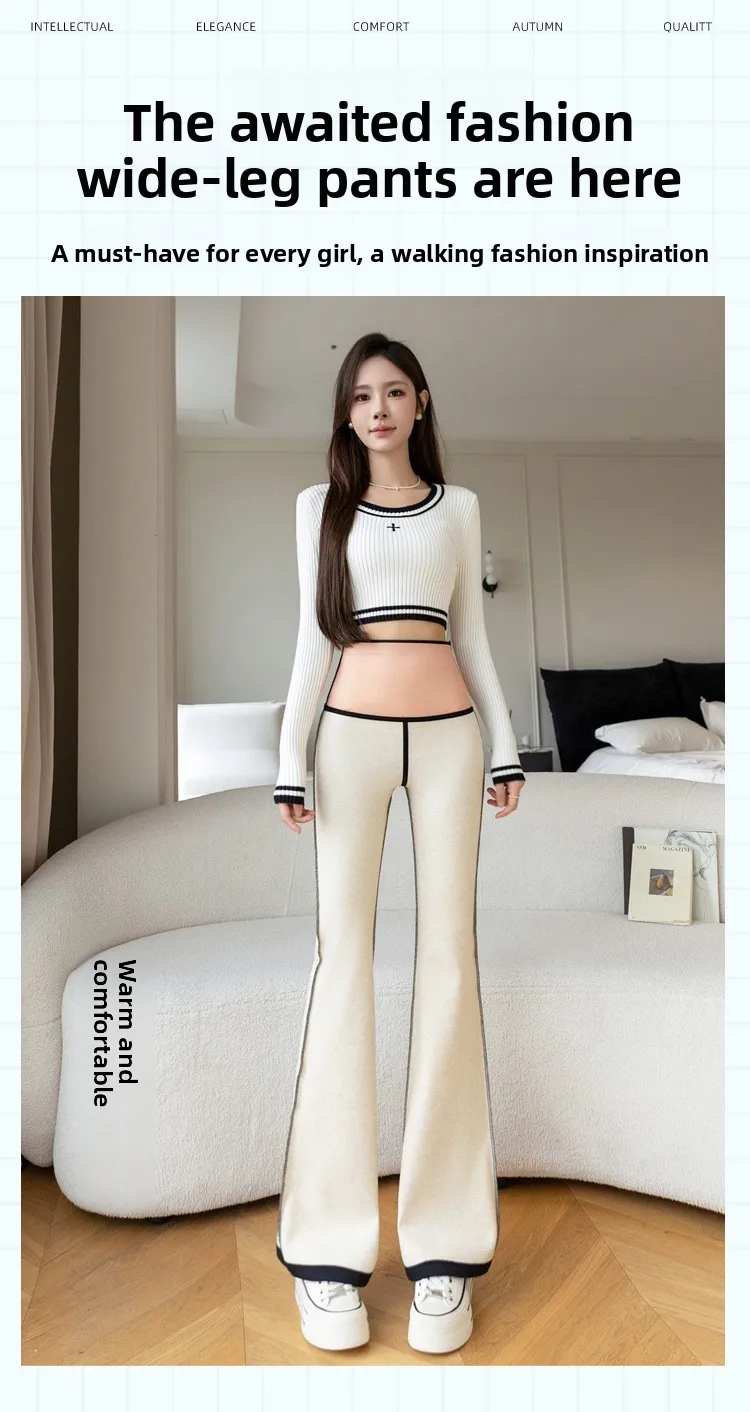 النساء حجم كبير ملابس خارجية التخسيس طماق طويلة عالية الخصر سميكة صوف مبطن السراويل الدافئة Sharkskin جرس قيعان #4