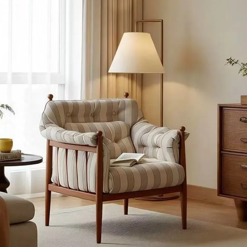 Medieval single sofa chair size apartment, household living room back chair, design leisure chair, fabric striped chair