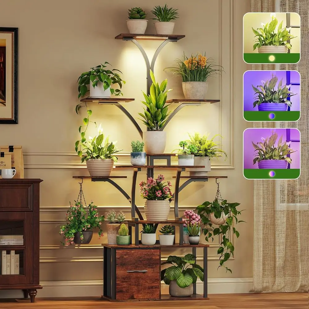 

63" Stand Indoor with Grow Lights, 10 Tiered Plant Shel with Der, Plant Stands or Indoor Plants, Metal Plant lower Display