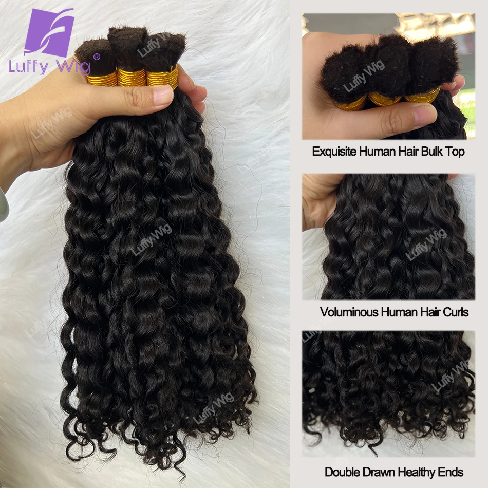 Curly Bulk Human Hair For Braiding Burmese Remy No Weft Boho Box Braids Hair Bundles Double Drawn Natural Black Extensions Luffy