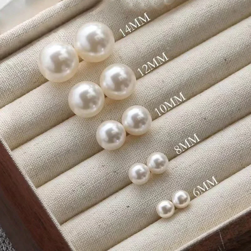 Silver Color 3/4/5/6/8/10/12/14MM Artificial Pearl Mini Stud Earrings For Women Classic Fine Jewelry Piercing Bone Ear
