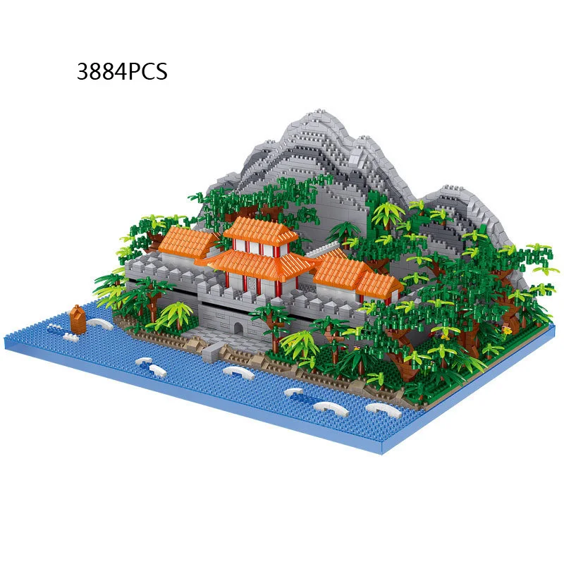 ตัวต่อไมโครไดมอนด์ วิวทิวทัศน์ธรรมชาติแบบจีนคลาสสิก ของเล่นแบบจำลองอาคารเอ่อห์ไห ตัวต่อนาโนบริค สำหรับเป็นของขวัญ