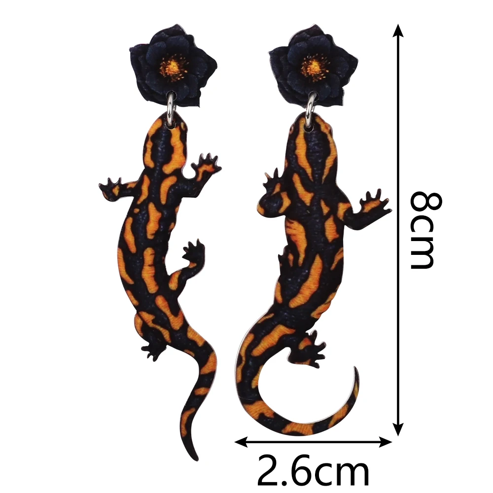 New Acrylic Lizard Gecko Earrings for Women 2023 Trending Long Flower Animal Asymmetric Drop Dangle Earring Statement Jewelry