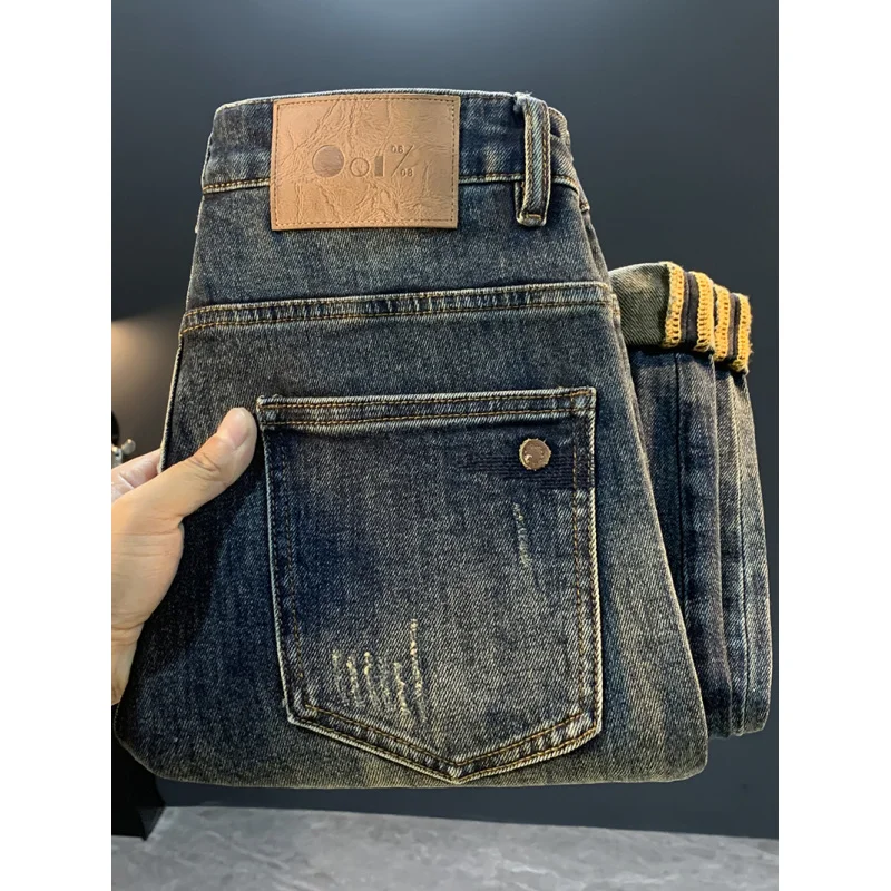 

Новые осенние мужские джинсы Micro Haren 2023, универсальные, повседневные, эластичные, для похудения, тонкие, свободные, маленькие брюки