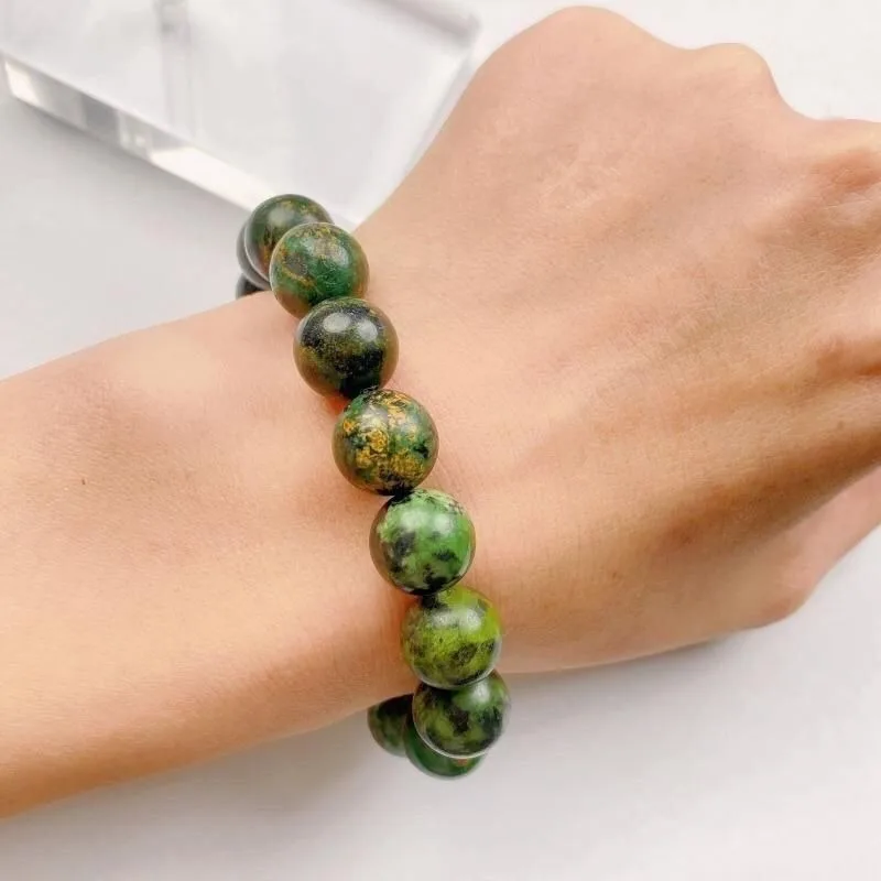 Natural medicine king stone dark green jade, round bead bracelet, fashionable versatile jewelry