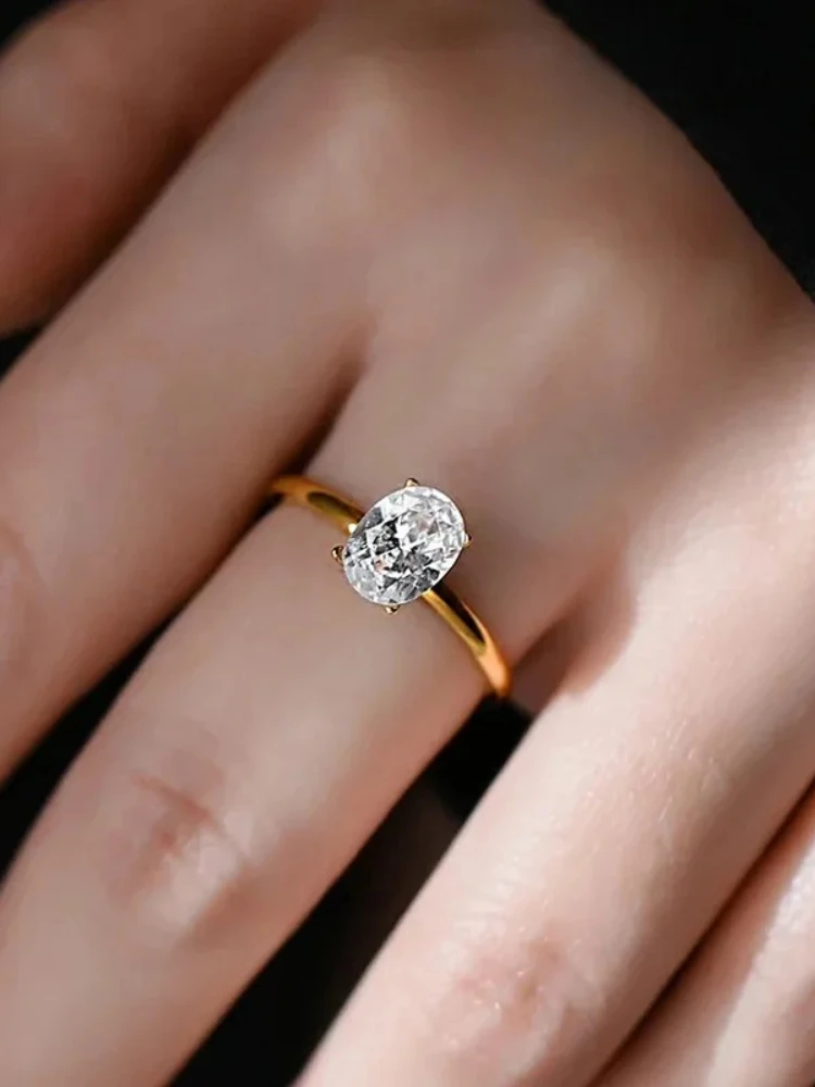 925 فضة زركونيا 1-3CT رائع لامعة البيضاوي حجر خاتم للنساء المشاركة الزفاف الفاخرة عالية الجودة غرامة مجوهرات