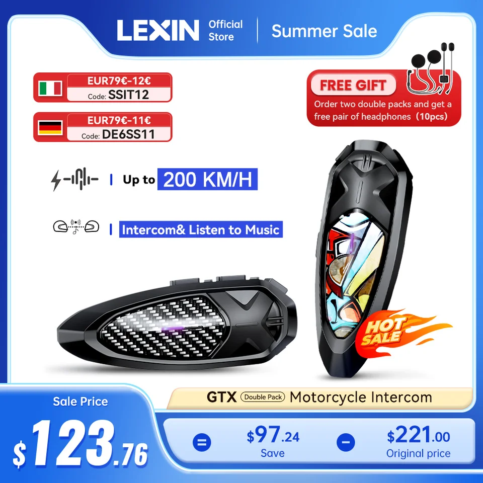 Lexin GTX Intercom Bluetooth For Motorcycle Helmet Headset Support
