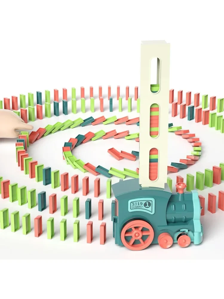 Tren de dominó de juguete para niños, juego de construcción de dominó automático, Rally, juguetes para niños de 3 años