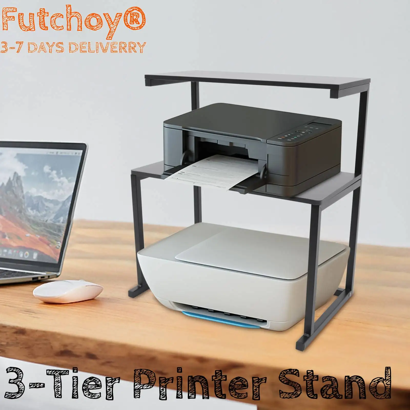 

3-Tier Printer Stand Large Size High Capacity Storage Desk Shelves for Dorm Home Office Organizer of Printer Fax Book Heavy Duty