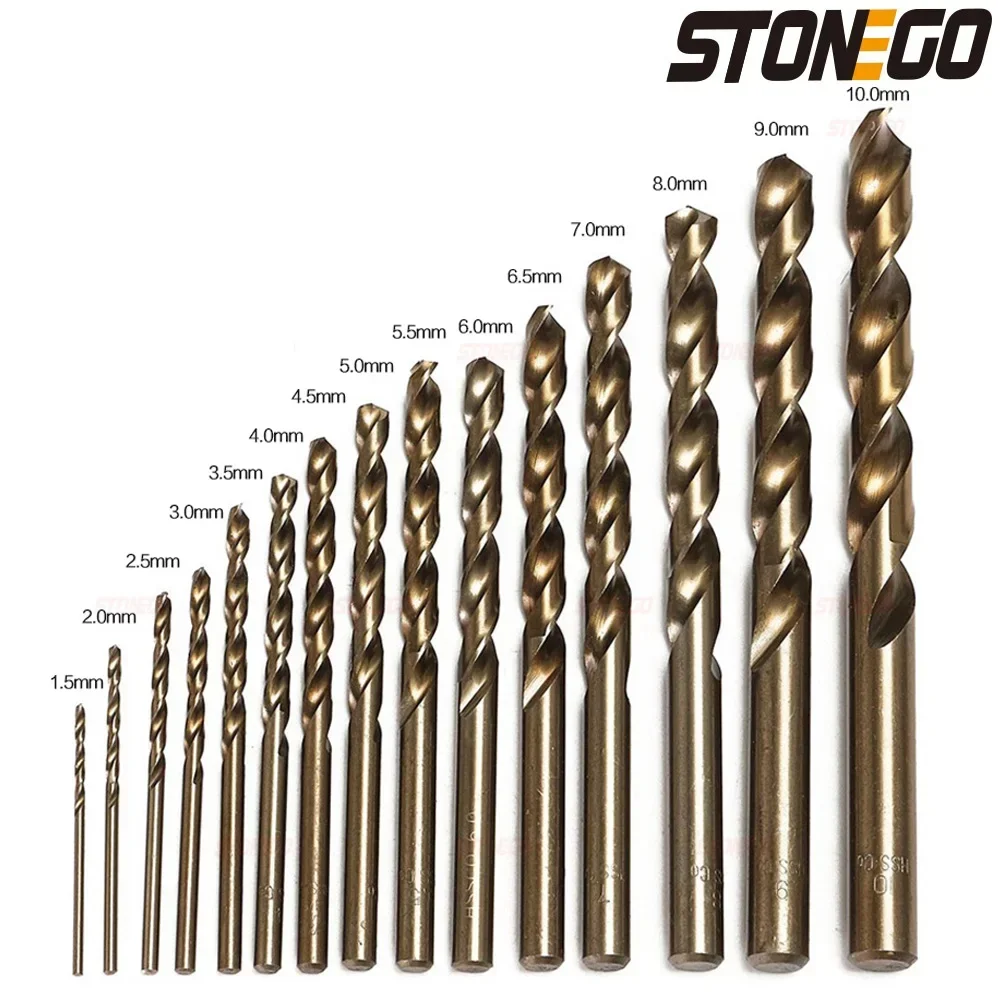 Cobalt HSS Co Steel 15PCS 1.5-10mm Metal Wood Drill Bits M35 Straight Shank Twist Drill Bits