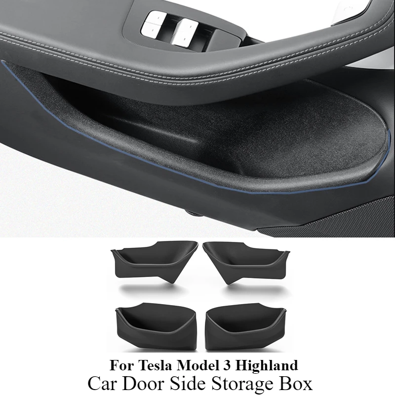 

Car Door Side Storage Box For Tesla Model3 Highland 2024 Waterproof Box Pocket Edge Slot Tray Front and Rear Door Tray Organizer