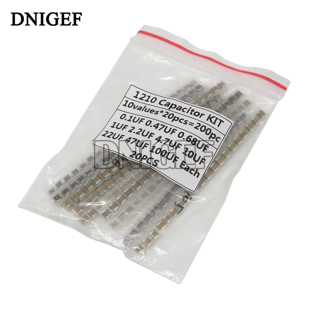 1210 SMD Capacitor Assorted Kit ,10values*20PCS=200PCS 100nF~100uF Samples Kit Electronic Diy Kit