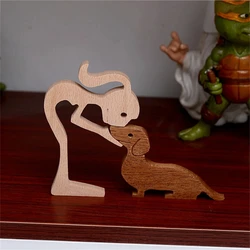 Wooden Dog And Human Craft Figurin Creative 3D Home Office Decoration Man Statue Wood Toy Desk ECO Friendly Free Shipping