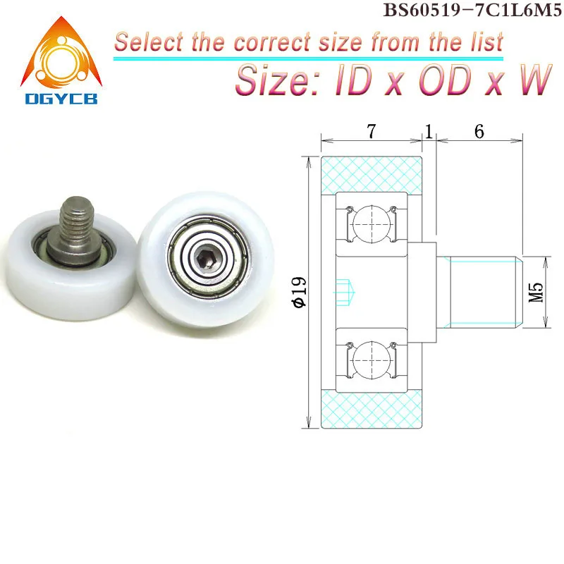 

5pcs POM Bearing Roller 19mm With Screw M5 BS60519-7C1L6M5 Plastic Bolt Wheel 19mm Nylon Drawer Pulley