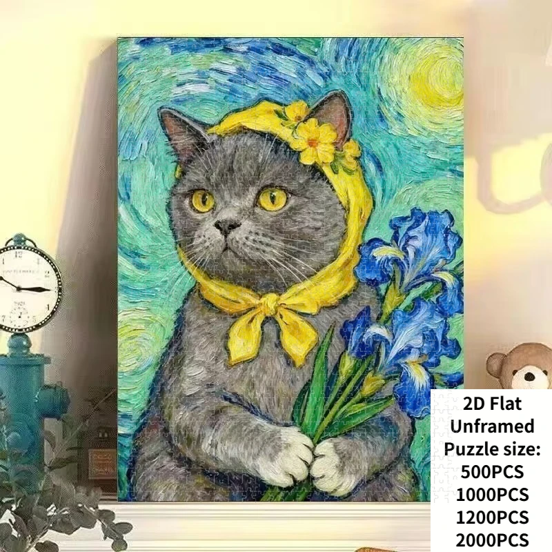 Large Size Jigsaw Puzzle 500/1000/1200/2000 Pcs Van Gogh Style Cute Kitten Jigsaw Puzzles for Adults Stress Relief Toys Gift