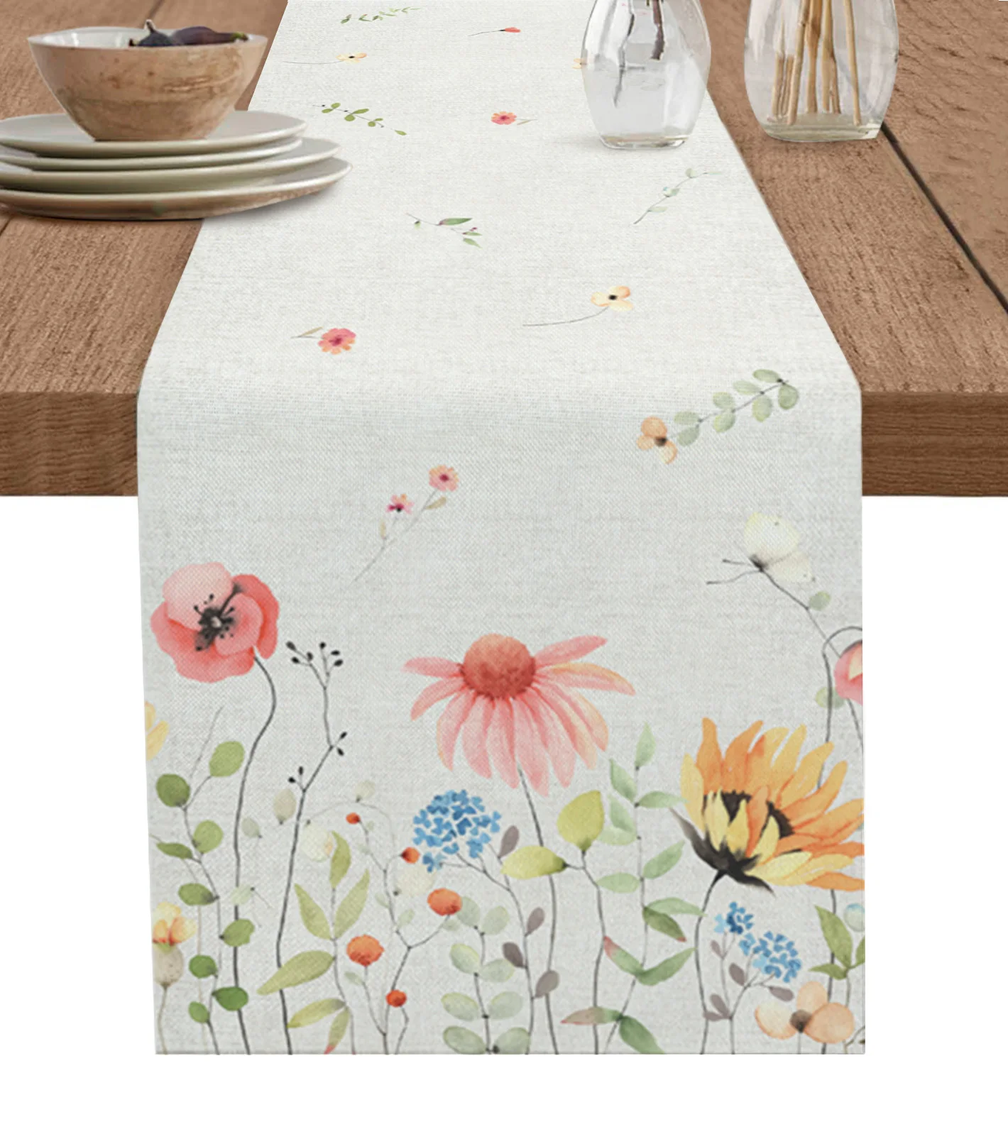 

Spring Watercolor Leaves Retro Table Runner Decoration Home Decor Dinner Table Decoration Table Decor