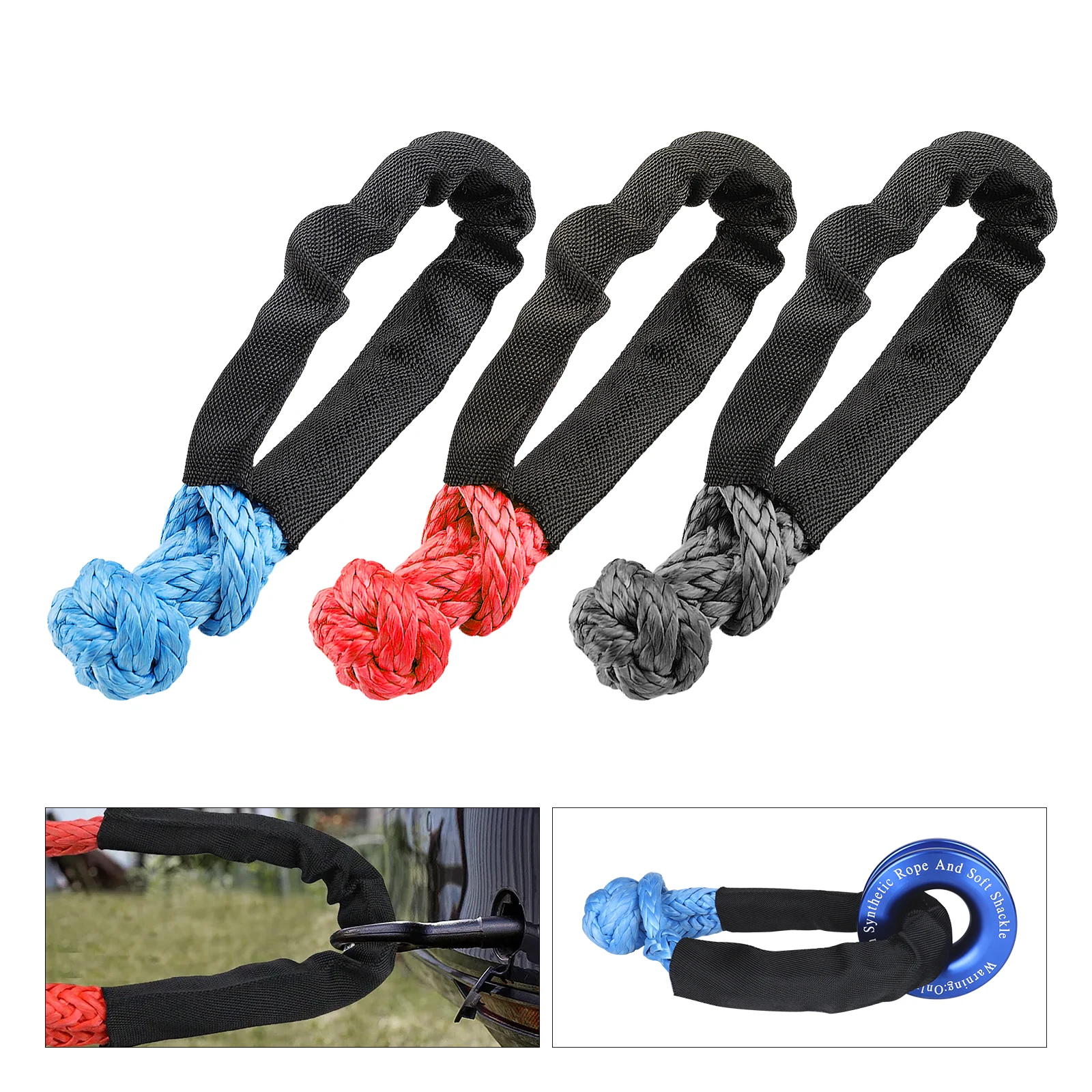 Heavy Duty Offroad 4X4 41000lbs Soft Shackle Synthetic Rope Tow Shackle Strap with Protective Sleeve for Jeep Truck SUV