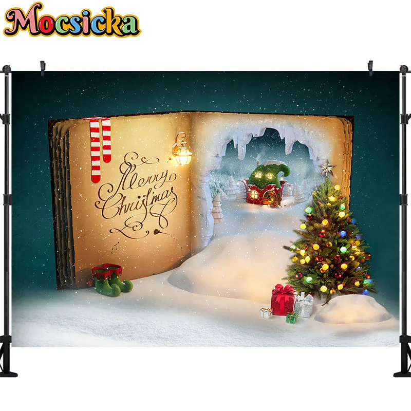 Mocsicka Christmas Backdrops for Photography Santa Boots Candy House Photo Background Winter Snow Decoration Background Banner