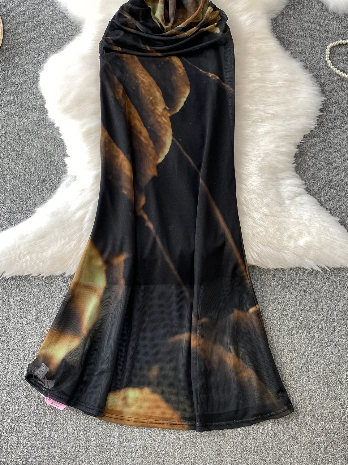 Ele ort Sve Dyed Me Taille Cinching Abnehmen Fi Tail Dr Damen Sommer Faion Pendeln Hohe Taille Midi Dr