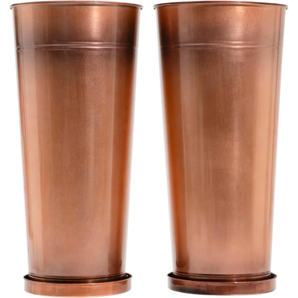 

28in Tall Copper Planters Set of 2,Galvanized Steel Tall Outdoor Planter for Indoor/porches- Copper Color(2planters,2inner pots