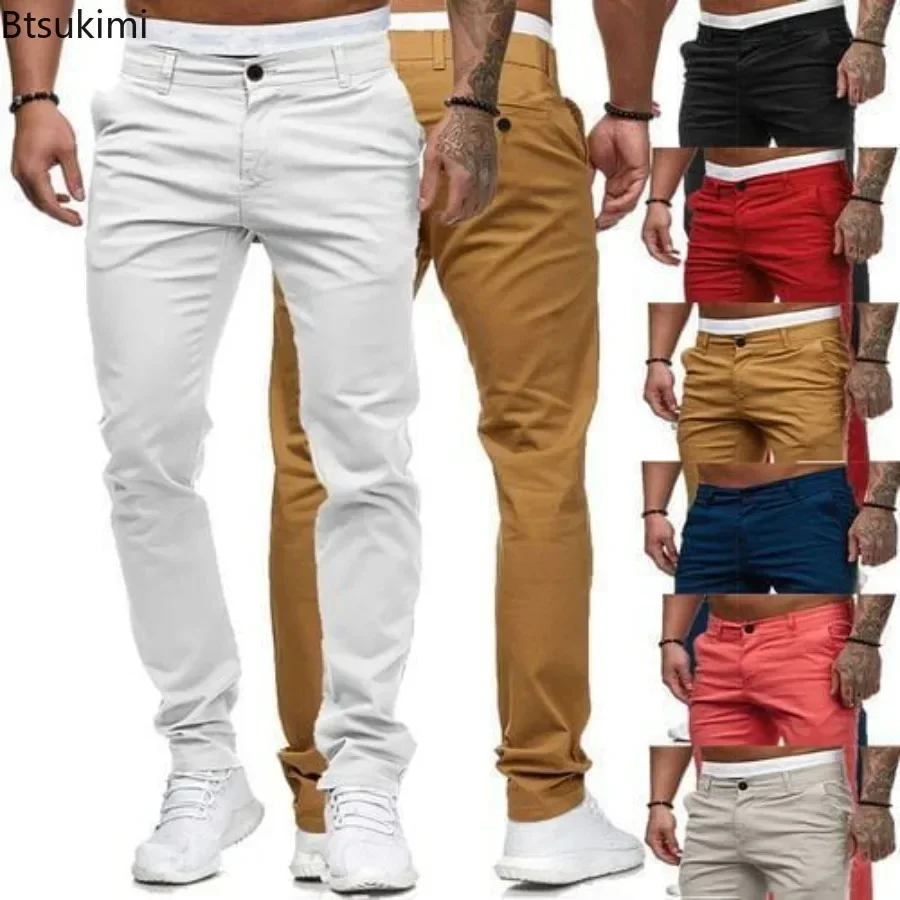 New 2024 Men's Casual Trousers Fashion Solid Slim Mid Waist Pants Business Social All Match Long Pants Male Sport Joggers Pants