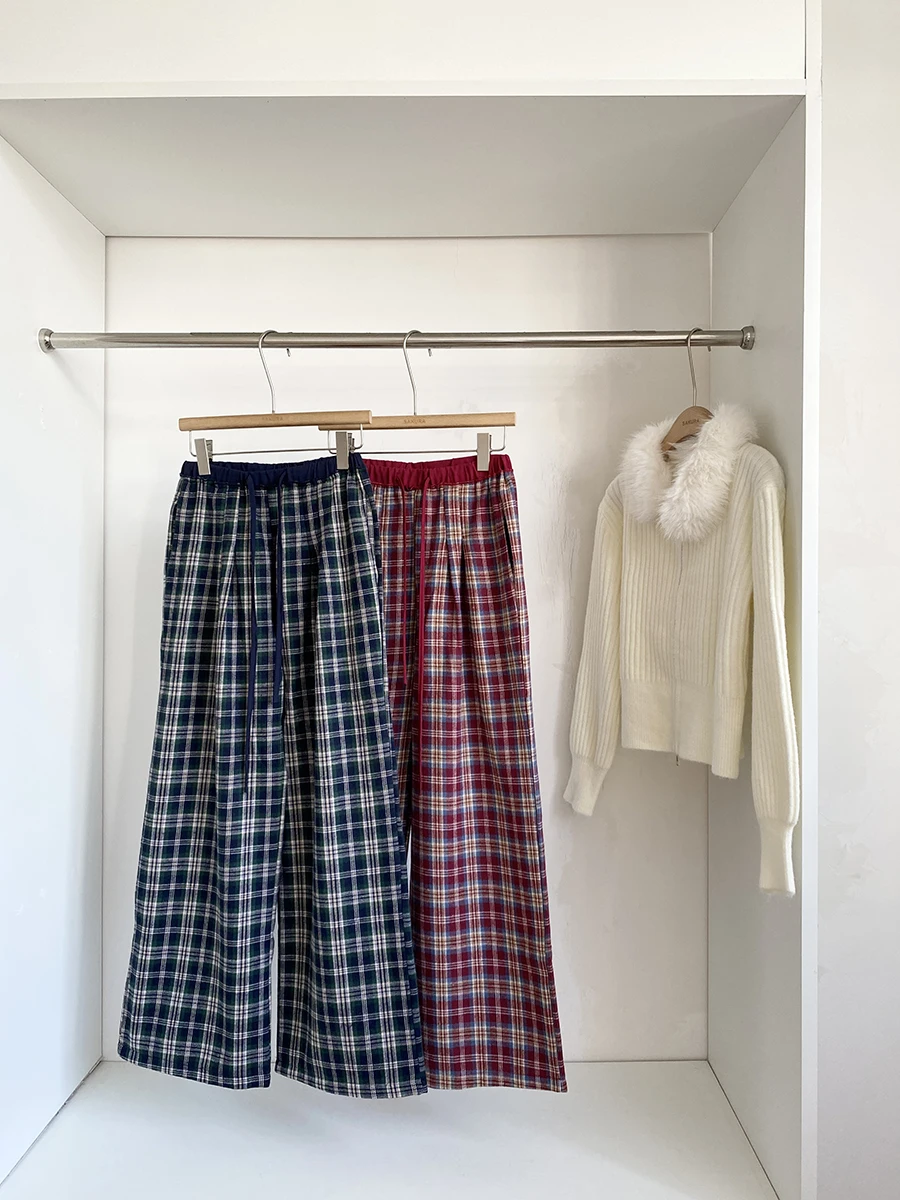 

Зимние женские брюки 2025: Новинка, ретро-стиль, корейский дизайн, в клетку, свободные, с высокой талией, повседневные, универсальные, широкие штанины, для офиса и города