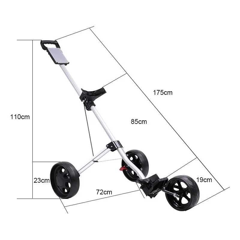 3 Wheel Foldable Golf Push Cart Aluminum Frame Golf Bag Trolley Parking Brake Scorecard Holder Lightweight Golf Cart