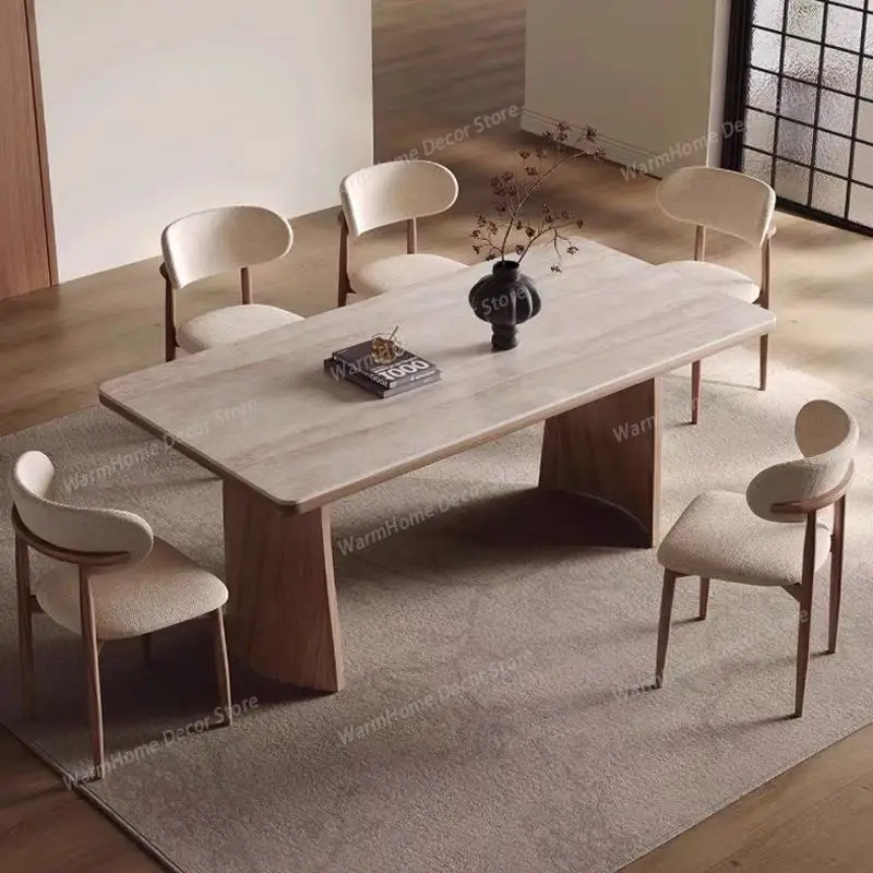 

French Luxury Rock Slab Dining Table Modern Minimalist Solid Wood Dining Room Table Creative Design Home Furniture Mesas
