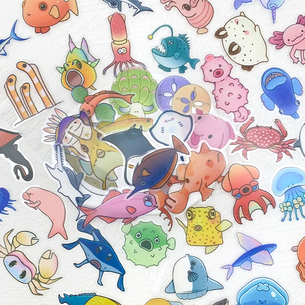 50 stücke Seltsame Meerestiere Transparente PET Aufkleber Aufkleber Für Telefon Flasche Notebook Koffer Helm DIY Cartoon Aufkleber