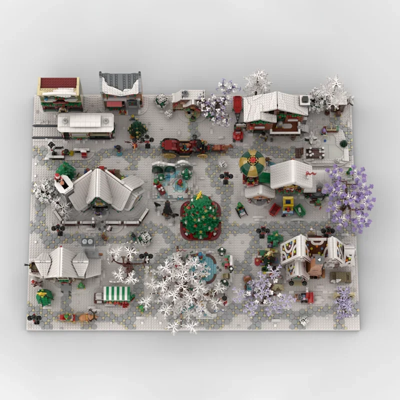 Moc Building Blocks Street Winter Christmas Town Base Technology Modular Building Blocks Festival Gift Children's Toy DIY Set