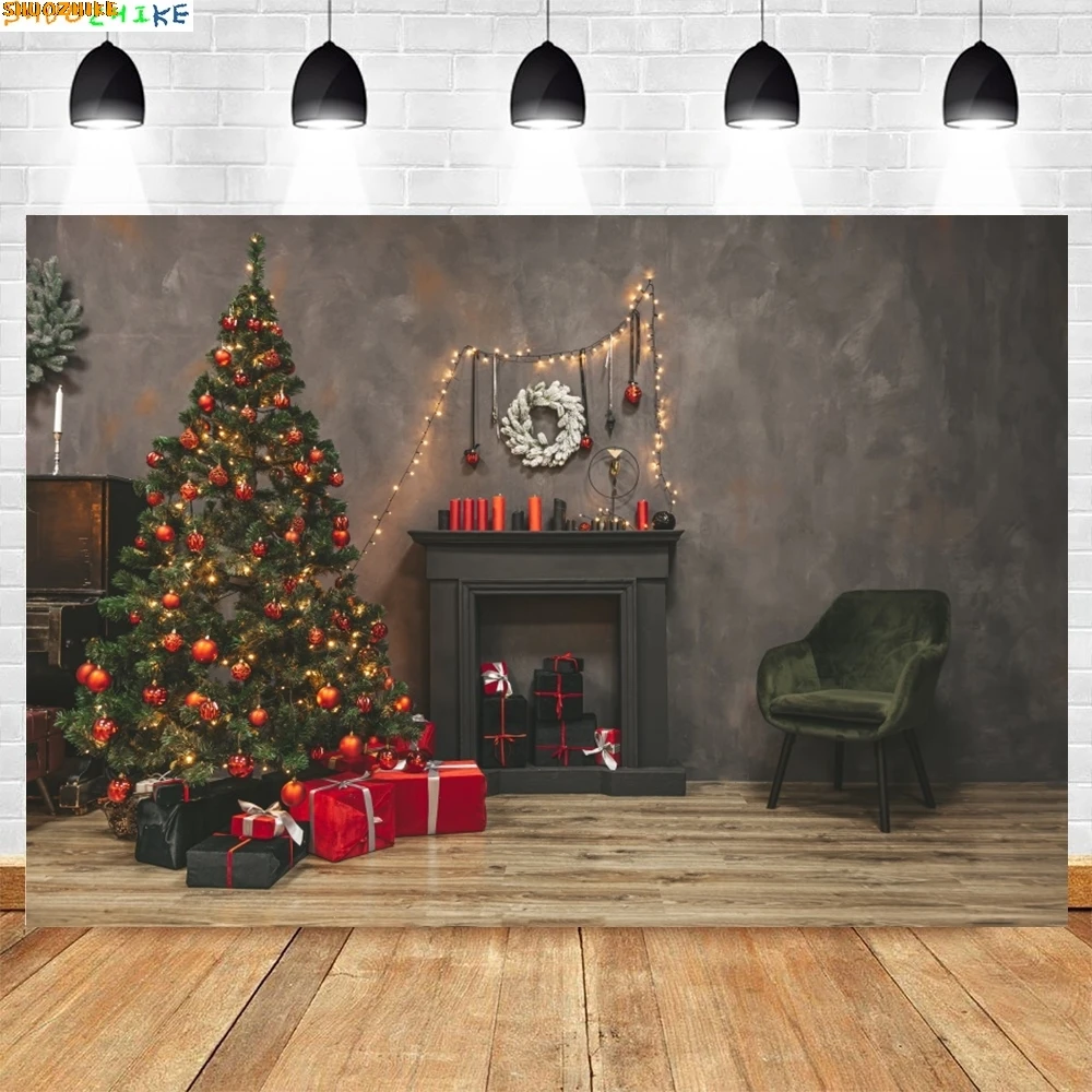 

Christmas Day New Year Party Photography Backdrops Prop Window Living Room Interior Xmas Tree Snow Theme Photo Background BG-366