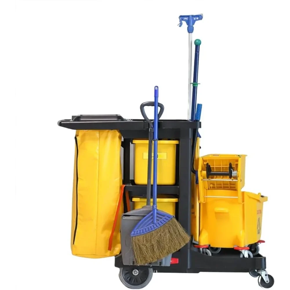 20-Gallon Nylon Bag, Plastic Housekeeping,1 Heavy-Duty Janitorial Cart - With 3 Shelves 44.3 x 20.1 x 37.8 Cleaning Cart