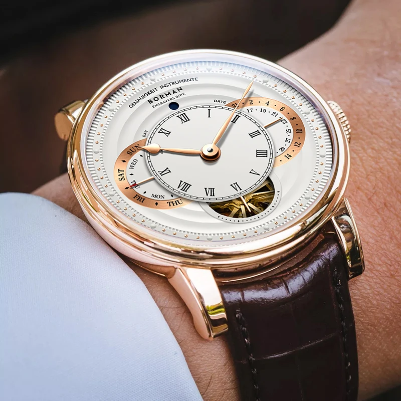 BORMAN Luxury Shanghai Automatic Mechanical Movement Mens Watch Stainless Steel Strap Open Work Self Winding Skeleton Watches