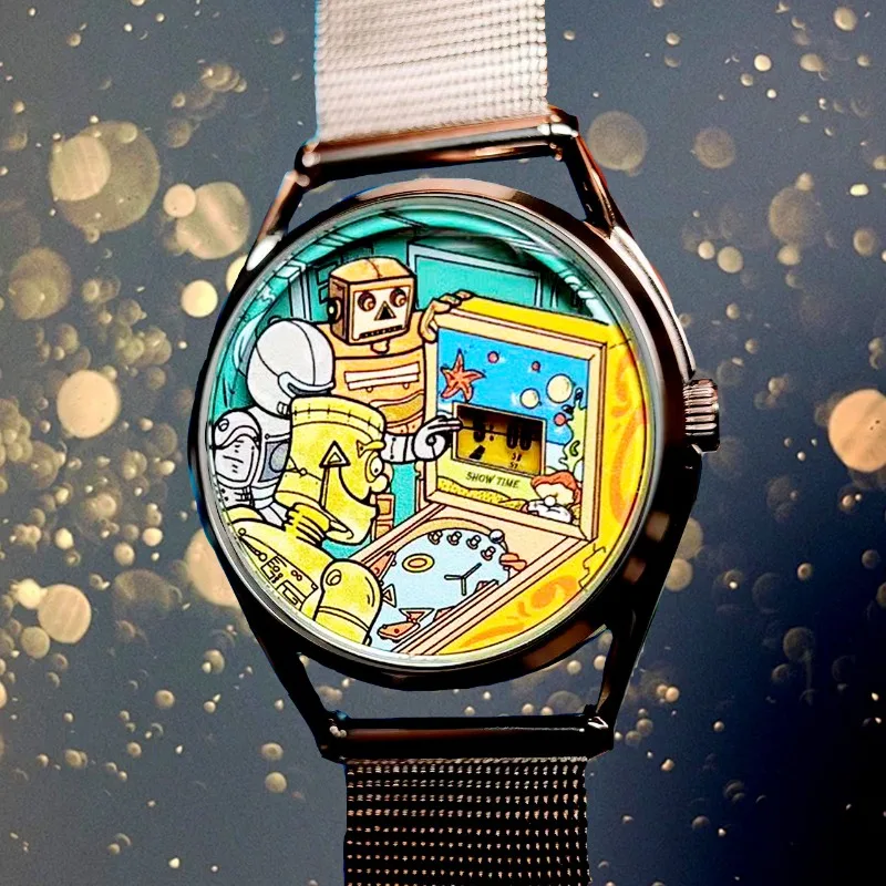 Childhood Game Console Medieval Watch Flat Replacement Design Unique Fashion Versatile Stainless Steel Belt Black Belt Dial 40MM