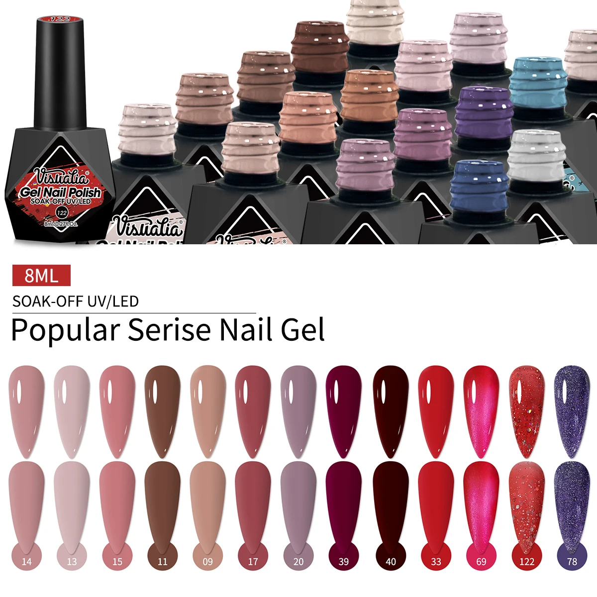 8pcs Gel Nail Polish Set, Glitter Sequin Semi-Permanent Soak-Off LED UV Gel Nail Polish, DIY Nail Art Starter Kit