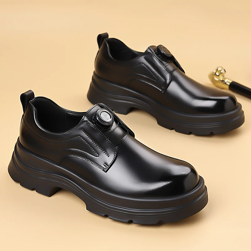 

Wedding Party Men's Shoes Derby Oxford Thick Sole Height Increase Business Formal Dress Shoes with Rotating Buckle