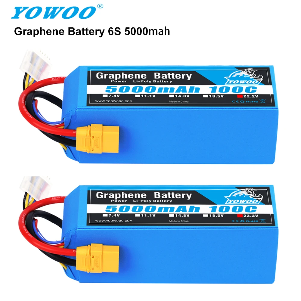 Yowoo Batería 6S 3300mAh 150C Con EC5 – 2 Unidades Para Drones, Coches Y Barcos RC