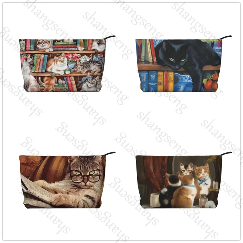 

Oil Painting Cat animal Corduroy cosmetic bag toiletry storage bags ladies box luxury travel zipper storage bag