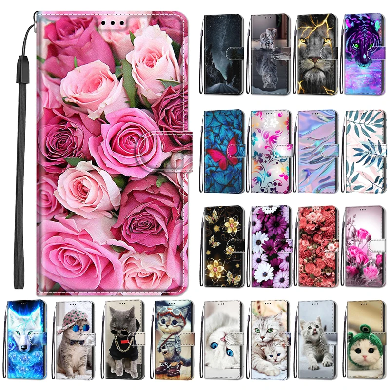 Flower Pattern Flip Case For Motorola Moto E22i E22 4G MotoE22 i E 22i Motoe22i Wallet Leather Phone Cases Stand Book Cover Bags