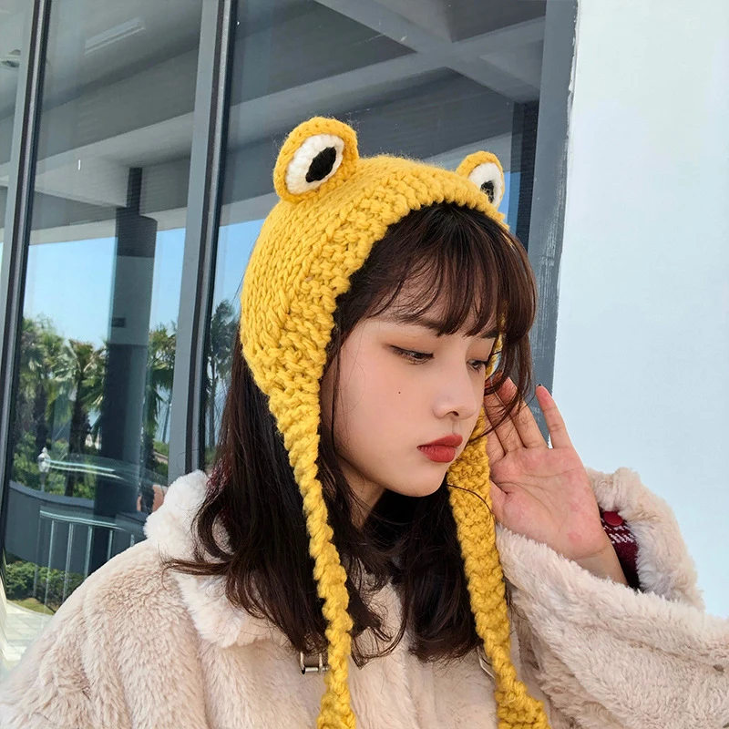 Winter Korean Style Hat Frog Crochet Knitted Hat Knitted Beanies Hats For Women Gift Baby Anime Hat Photography Prop Party