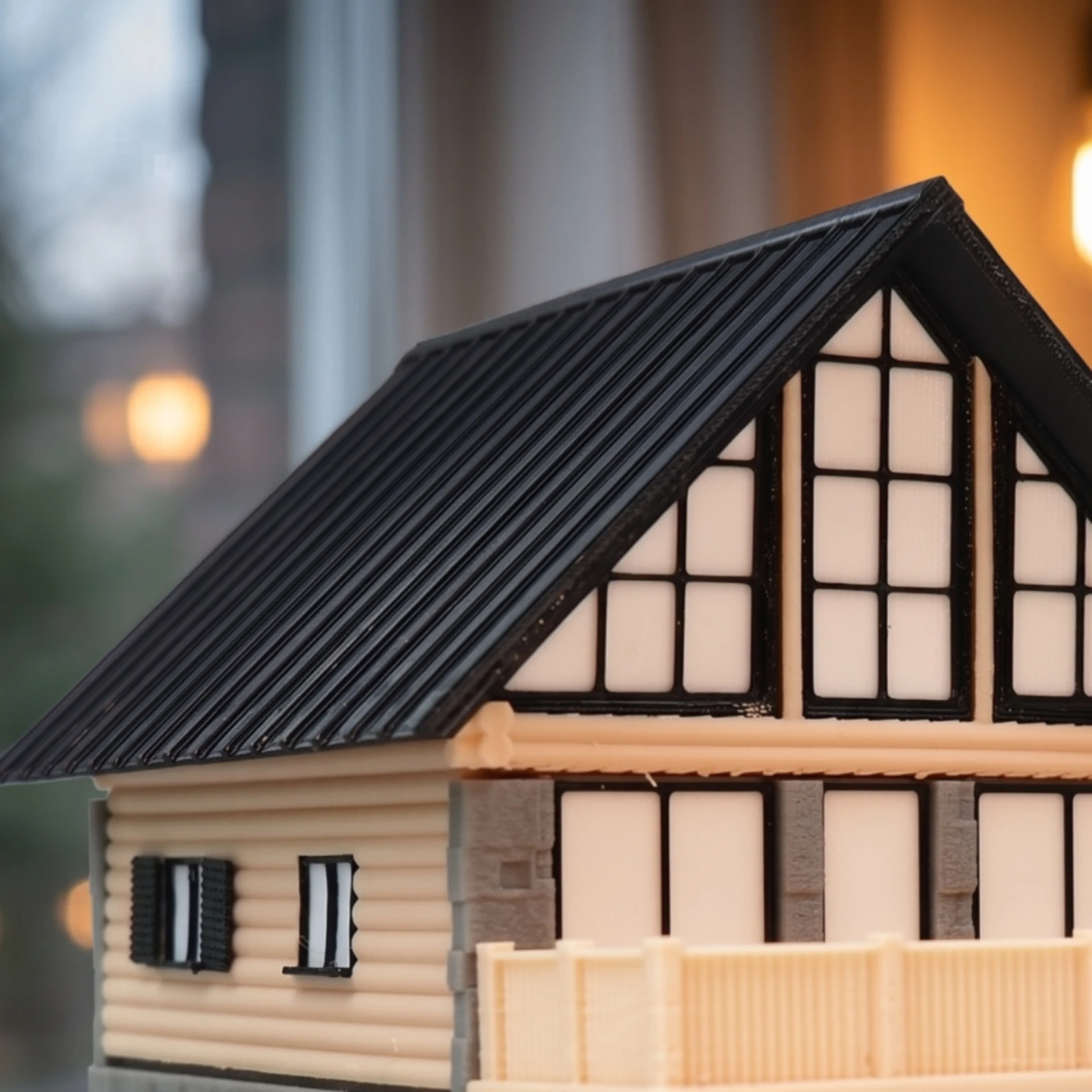 House Model with Balcony Architectural Scale Model House Miniature Villa Stone-Textured Dollhouse Multi-Room for Collectors