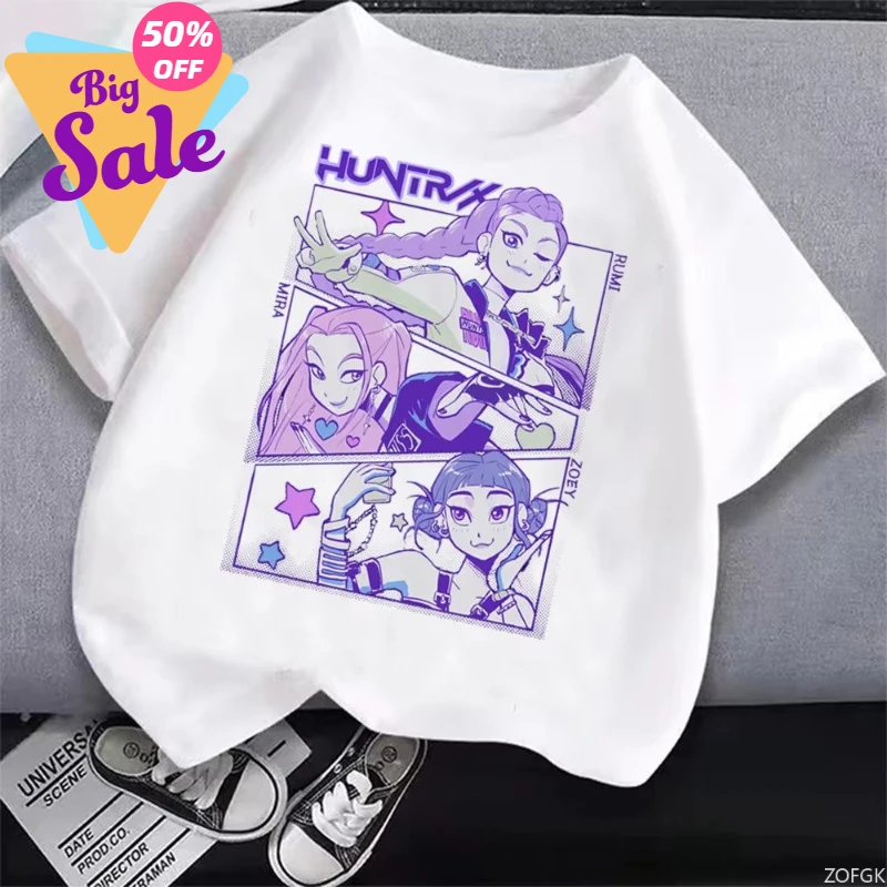 Pescoço redondo básico meninos topos camisas casuais caçadores de demônio t camisa crianças dos desenhos animados anime meme impressão roupas mulher homem