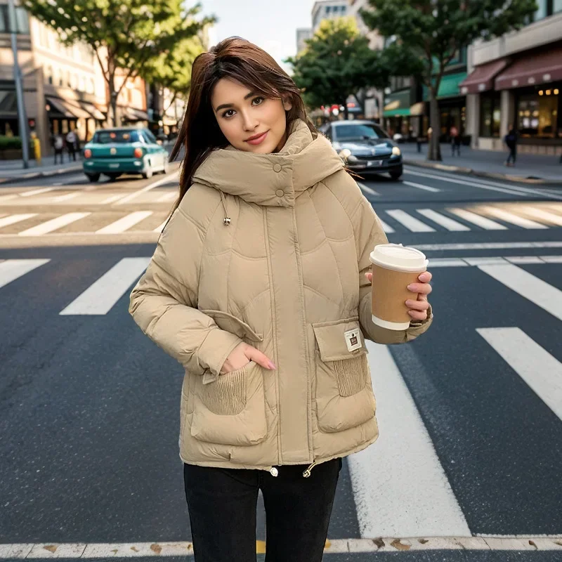 2024 neue frauen Denim Spleißen Unten Jacke Herbst Winter Warme Jacken Unten Baumwolle Mantel Weibliche Kalten Kapuze Parker Oberbekleidung