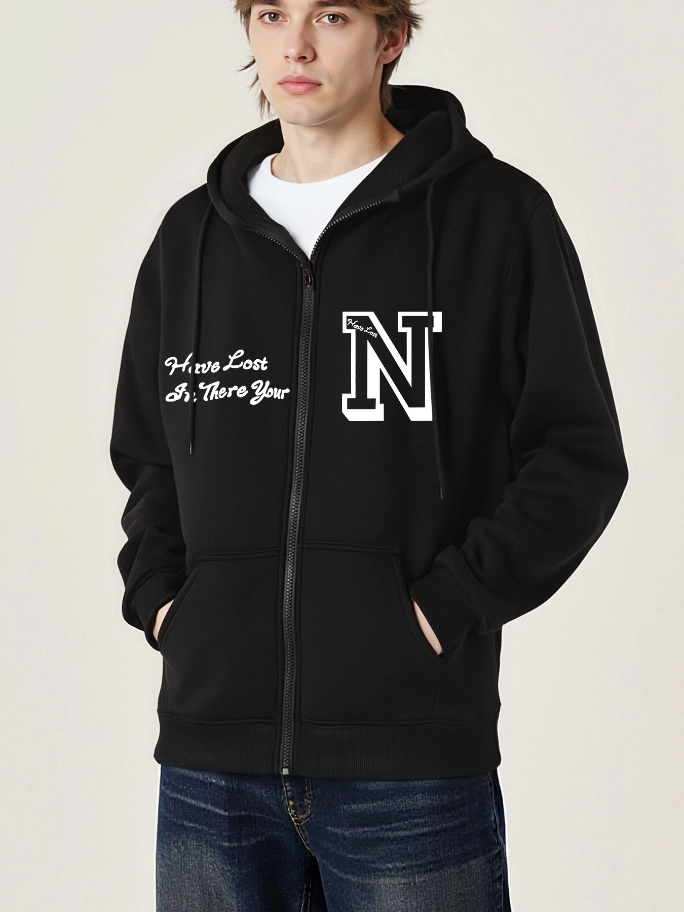 

What Did You Lose In New York Print Men Zipper Hoodies Casual Vintage Hoody Fleece Loose Clothing Autumn Warm Pocket Trendy Top