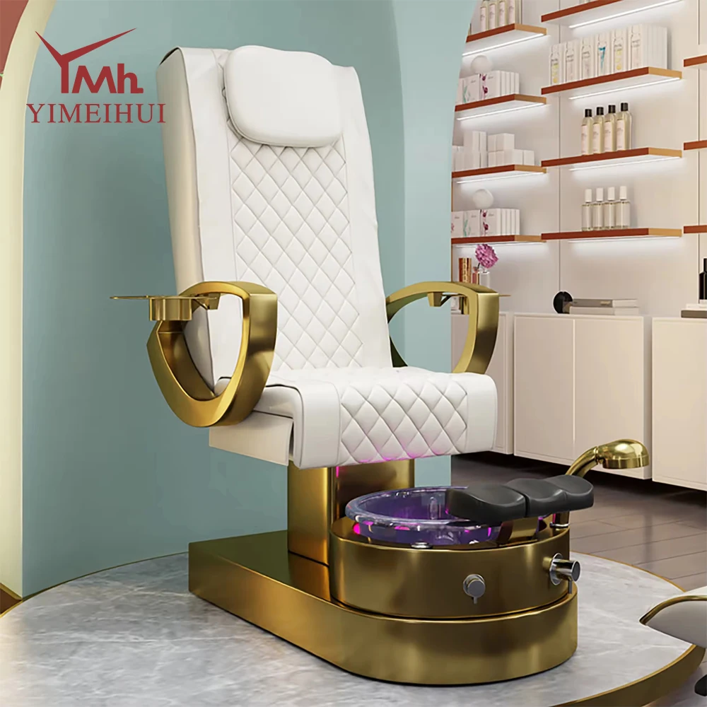 

Luxury White Gold Foot Massage Golden Manicure Massage Pedicure Chairs for Beauty Shop Nail Salon Spa