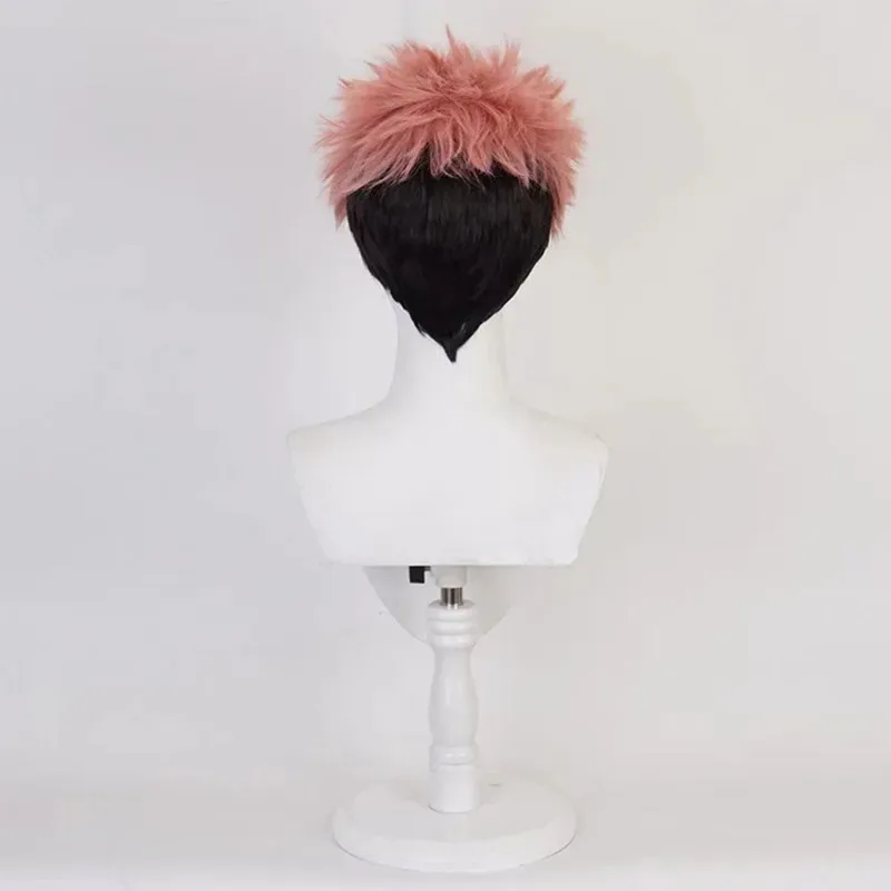 いたどりゆうじ コスプレウィッグ タトゥー付き 呪術廻戦 アニメウィッグ ピンク ブラック コスチュームウィッグ ウィッグキャップ付き コスプレ ハロウィンパーティー用