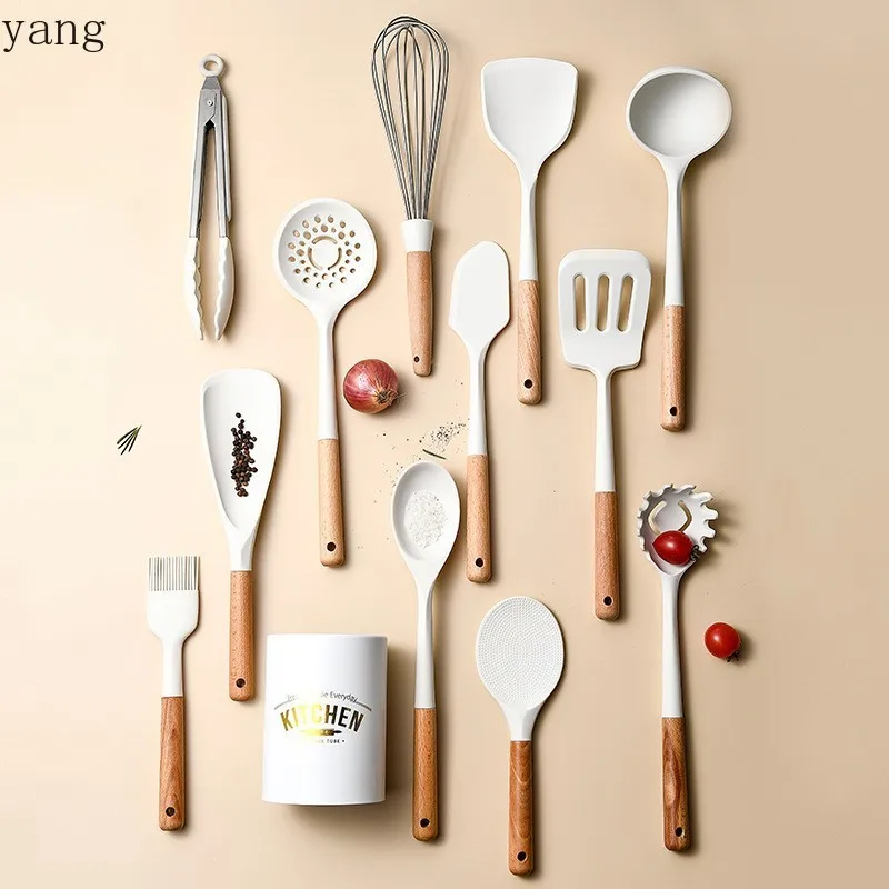LMM short wooden handle silicone kitchenware set 12-piece set non-stick pan spoon spatula